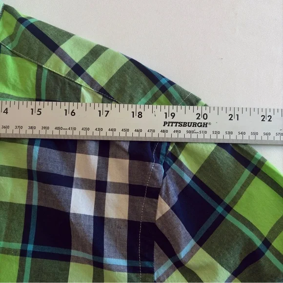 American Eagle Outfitters Prep Fit Green and Blue Plaid Men's Shirt​ - Picture 7 of 11